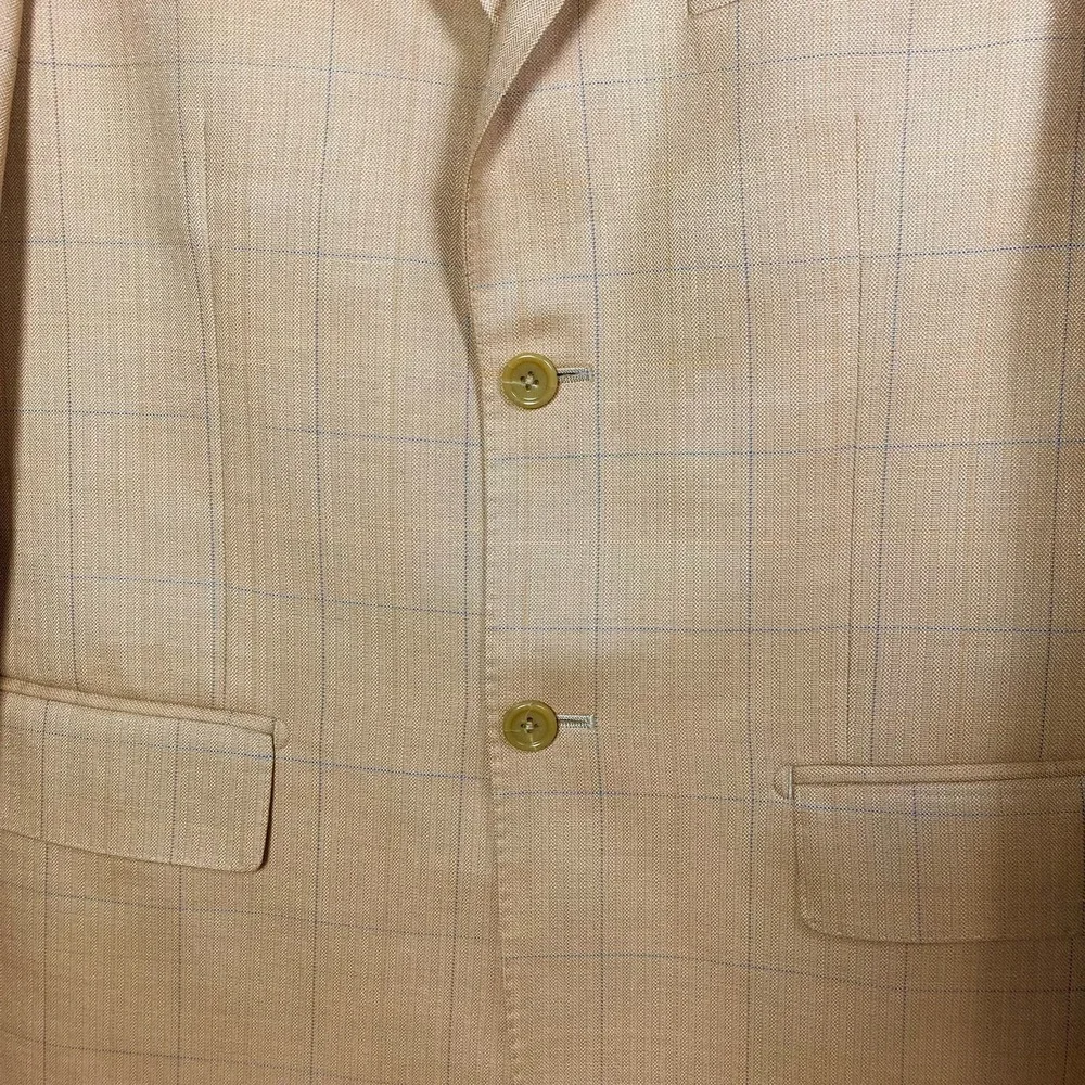 Baroni‎ Couture Sport Coat  Size 38R Tan Camel Plaid Wool Blazer light neutrals